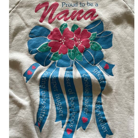VTG 90s Nana Grandma Raglan Sweatshirt white bows Cottage size XL - Picture 2 of 6